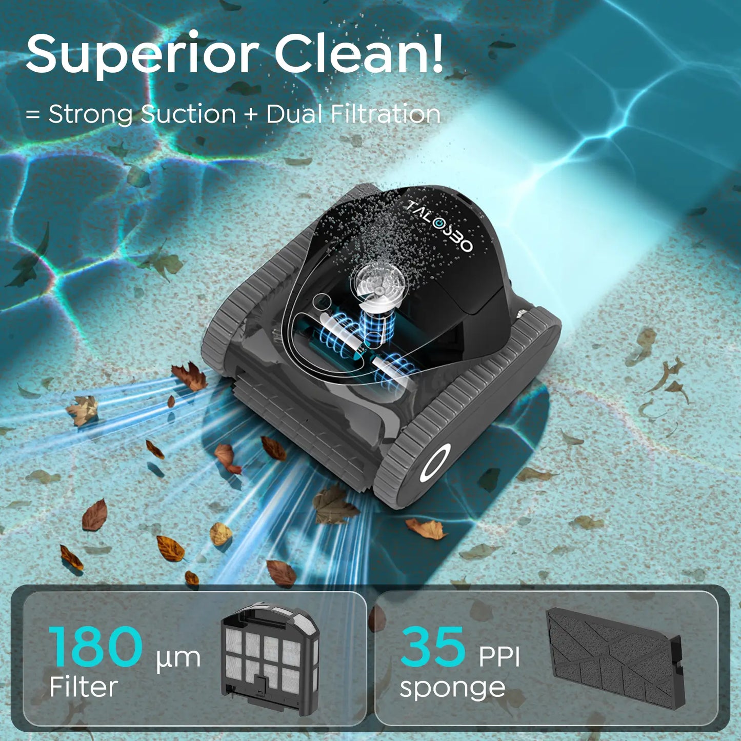 Talosbo C1 Cordless Robotic Pool Vacuum Cleaner-Gray Black