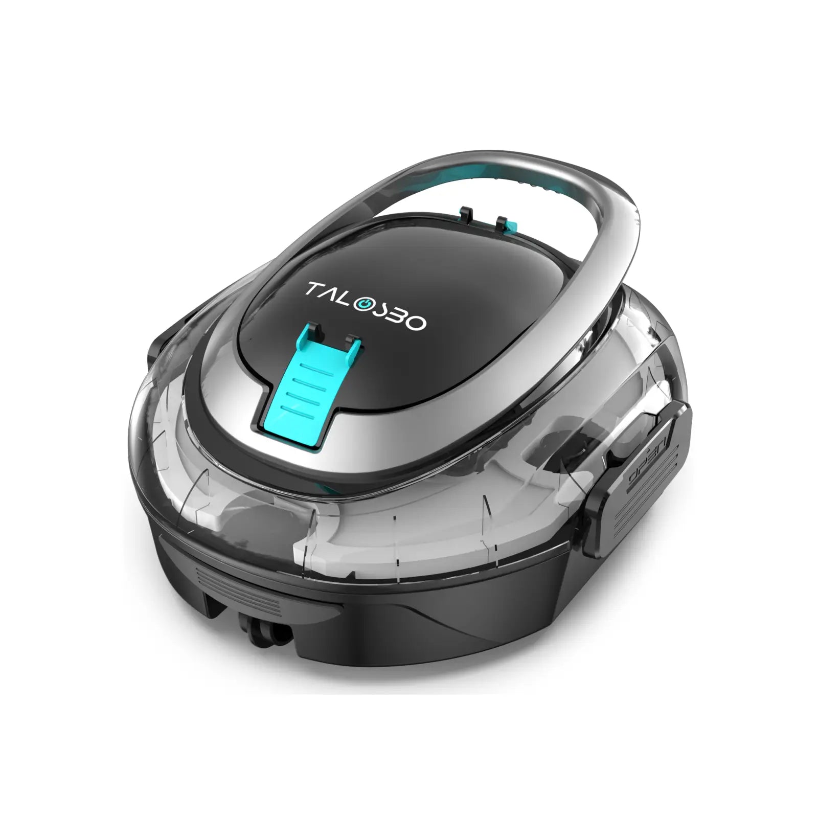 Robotic vacuum cleaner with 'Talosbo' branding on a white background