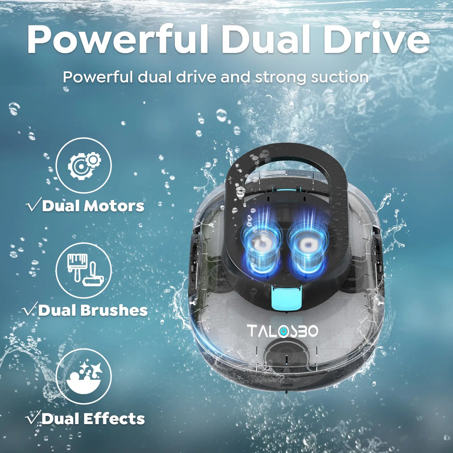 2026 TALOSBO S1 Pro Max Cordless Pool Cleaner – Dual Motor Suction, 130-Min Runtime, Fast Charging, Large-Capacity Filter Basket & Smart Self-Parking for Above-Ground Pools