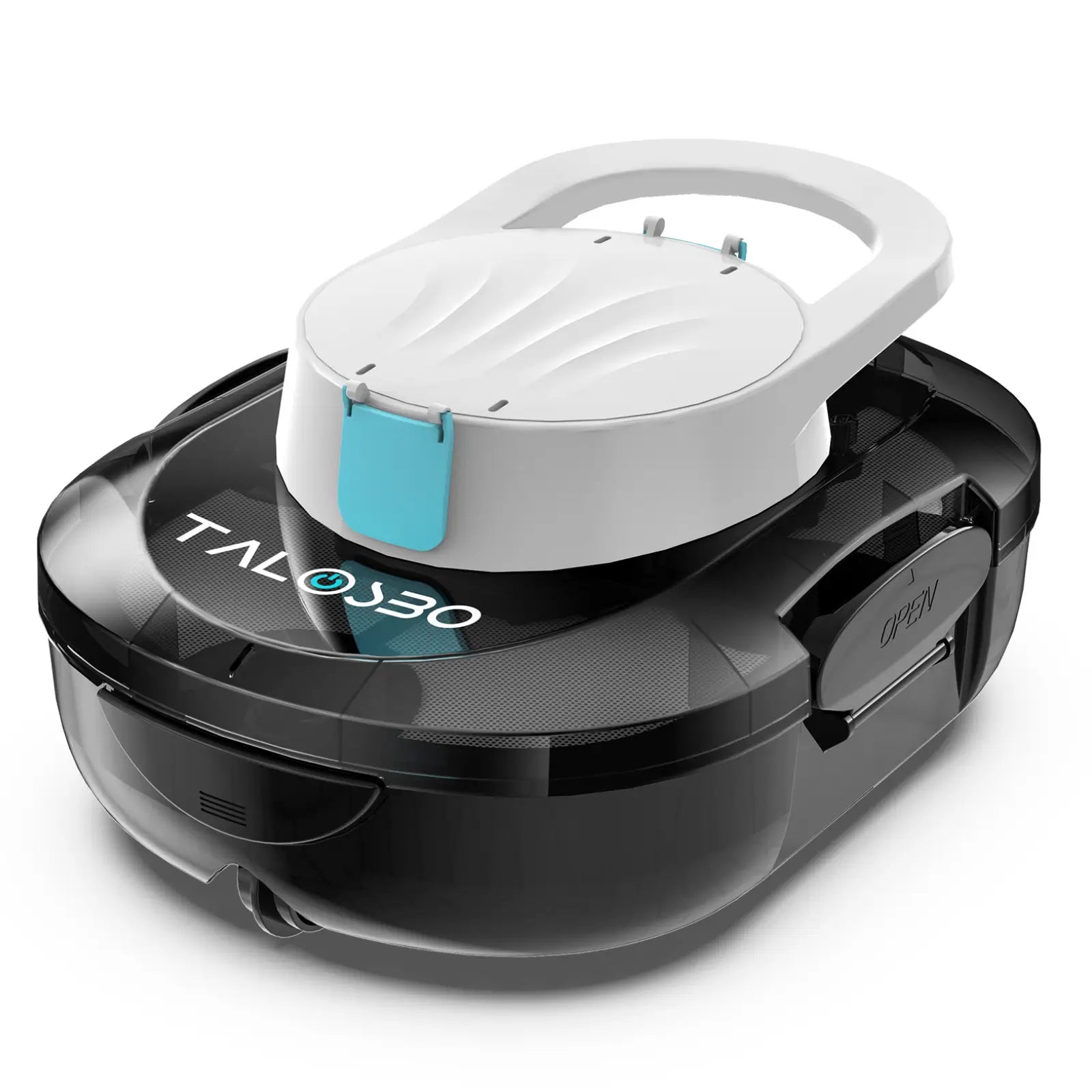 Robotic vacuum cleaner with 'Talosbo' branding on a white background