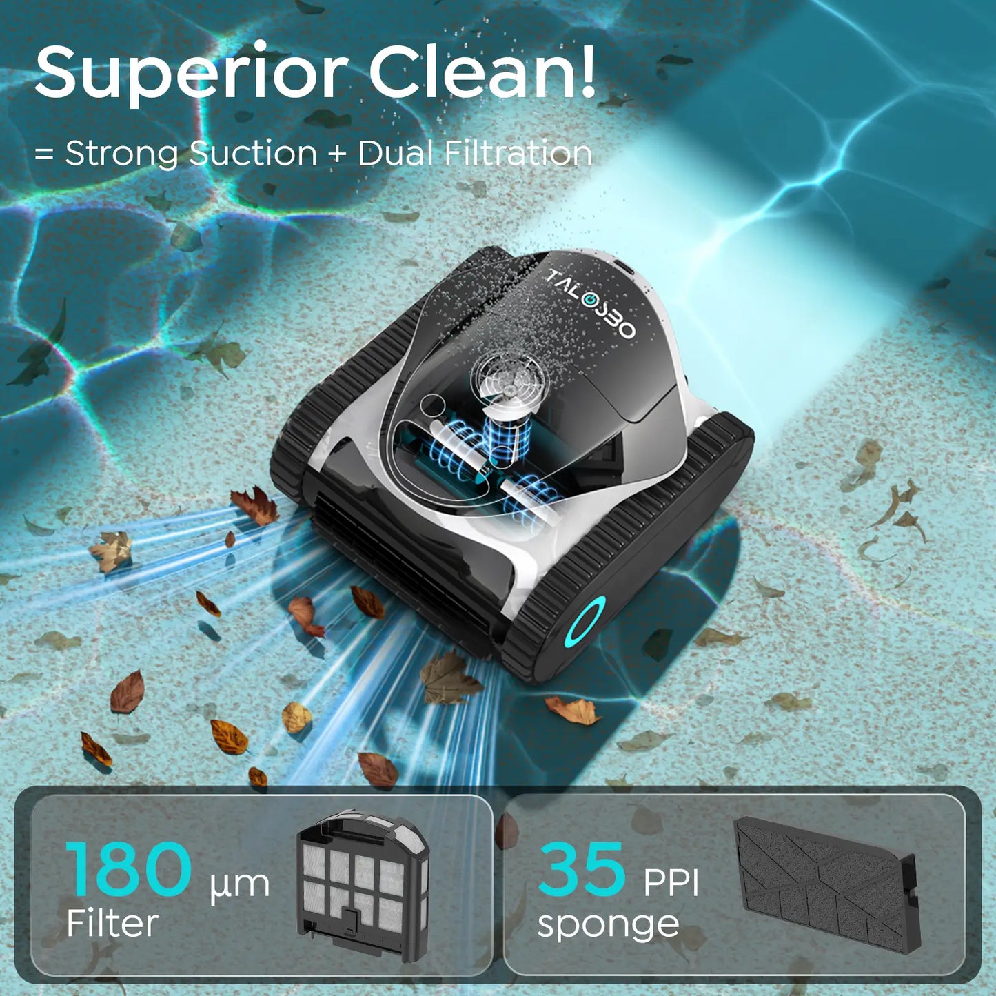 Talosbo C1 Cordless Robotic Pool Vacuum Cleaner Black White