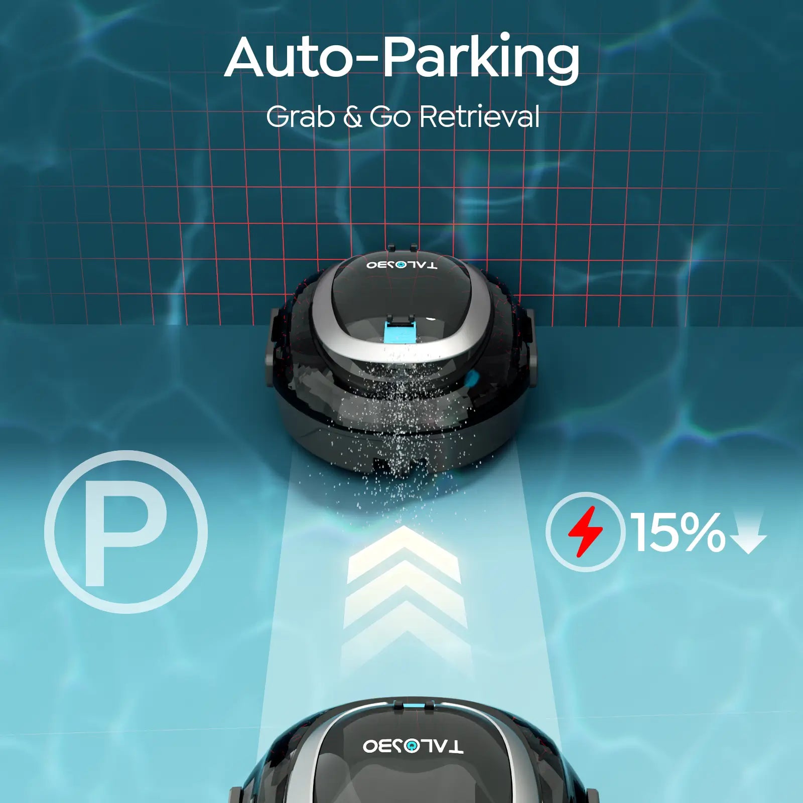 Robotic pool cleaner with auto-parking feature on a pool floor