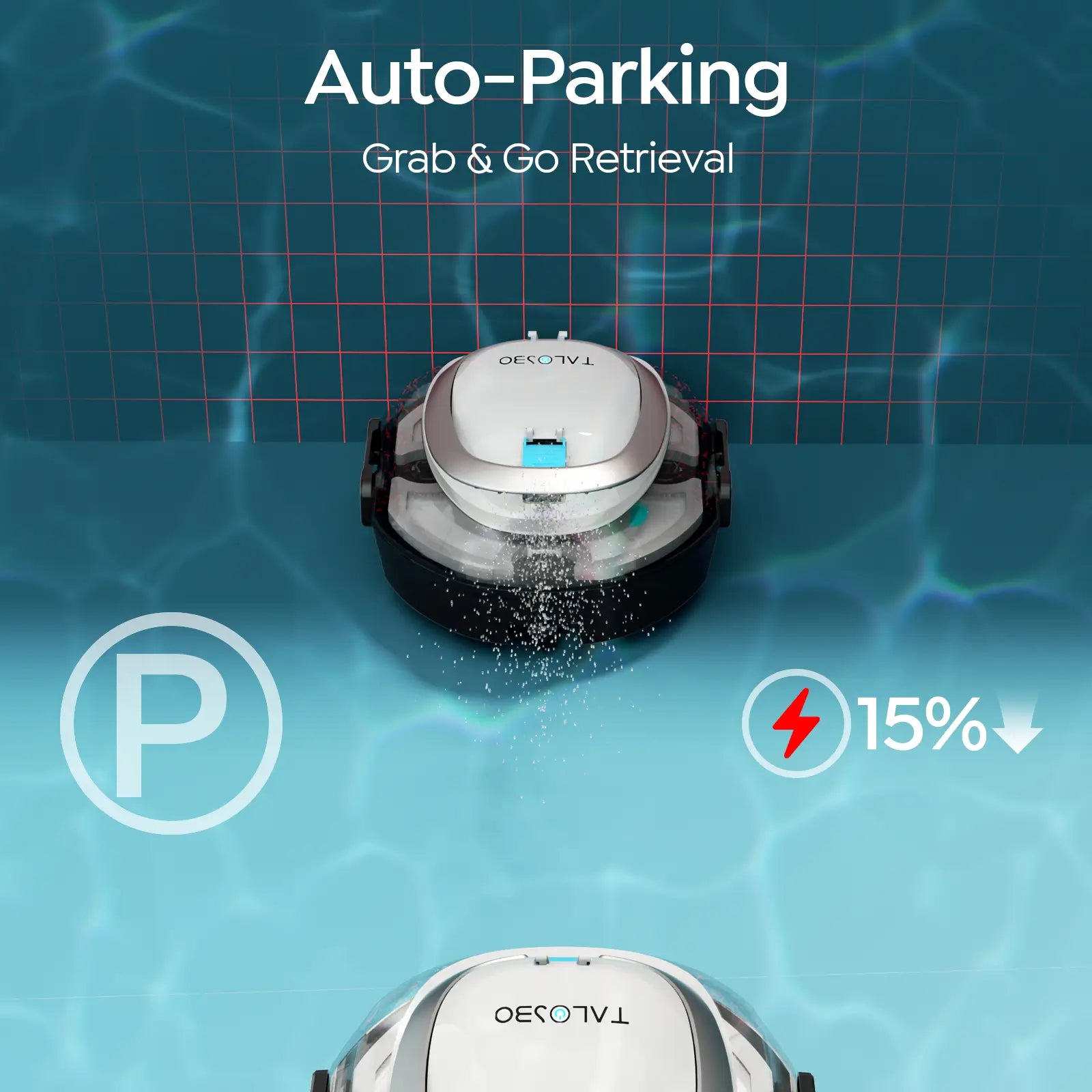 Talosbo S2 Automatic Cordless Robotic Pool Vacuum Cleaner with Dual Filters for Above-Ground & Flat Inground Pools, 90 Min Runtime-White
