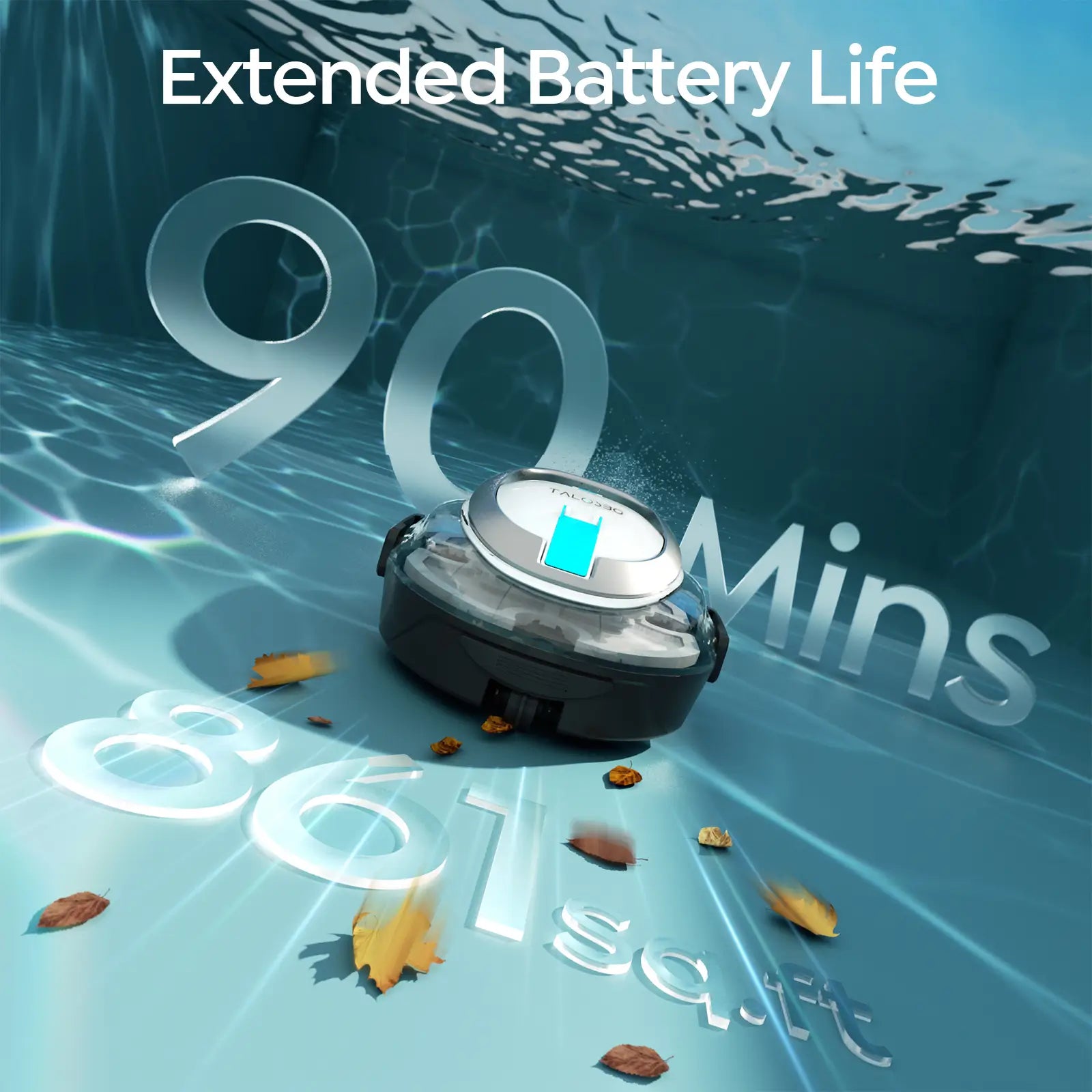 Talosbo S2 Automatic Cordless Robotic Pool Vacuum Cleaner with Dual Filters for Above-Ground & Flat Inground Pools, 90 Min Runtime-White