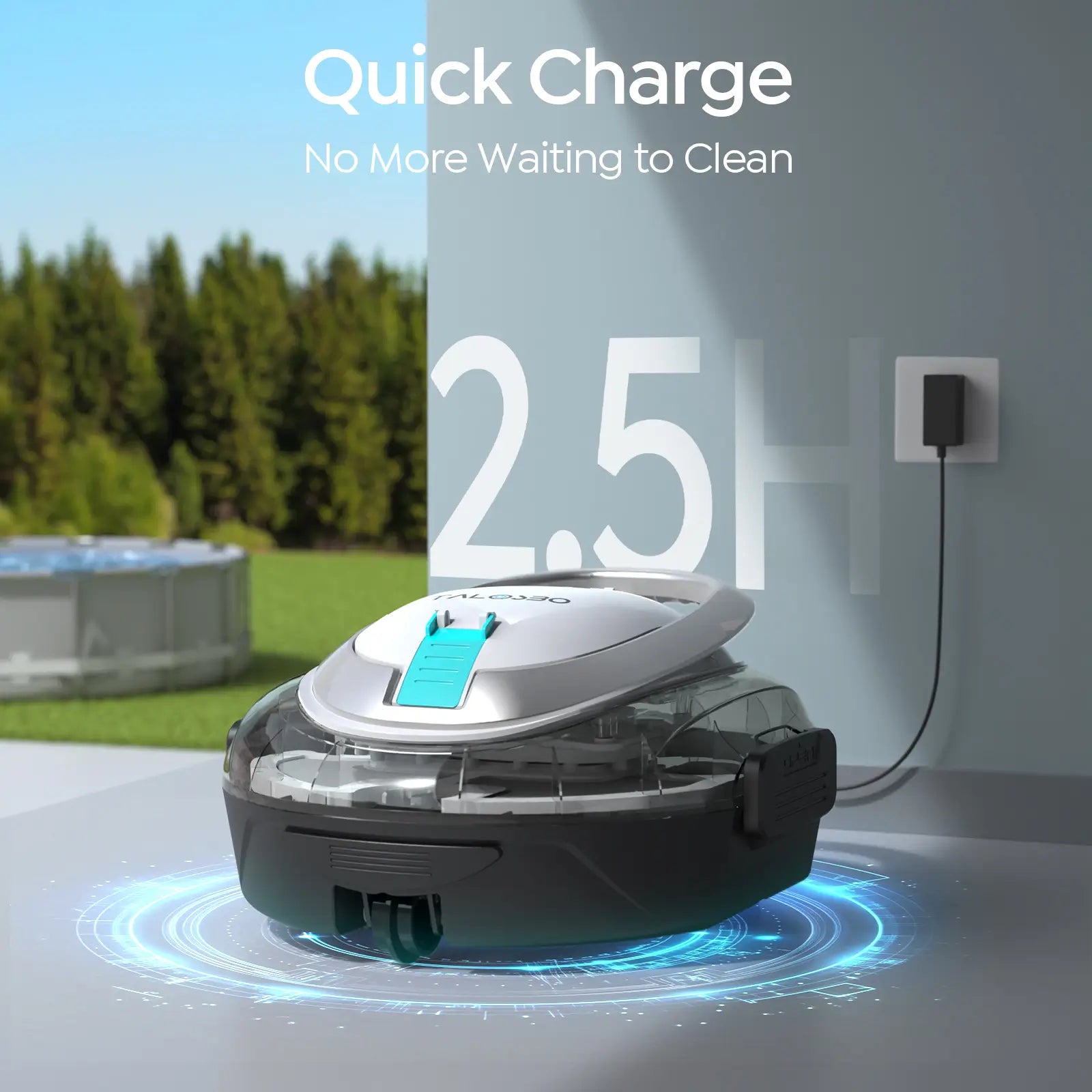 Talosbo S2 Automatic Cordless Robotic Pool Vacuum Cleaner with Dual Filters for Above-Ground & Flat Inground Pools, 90 Min Runtime-White