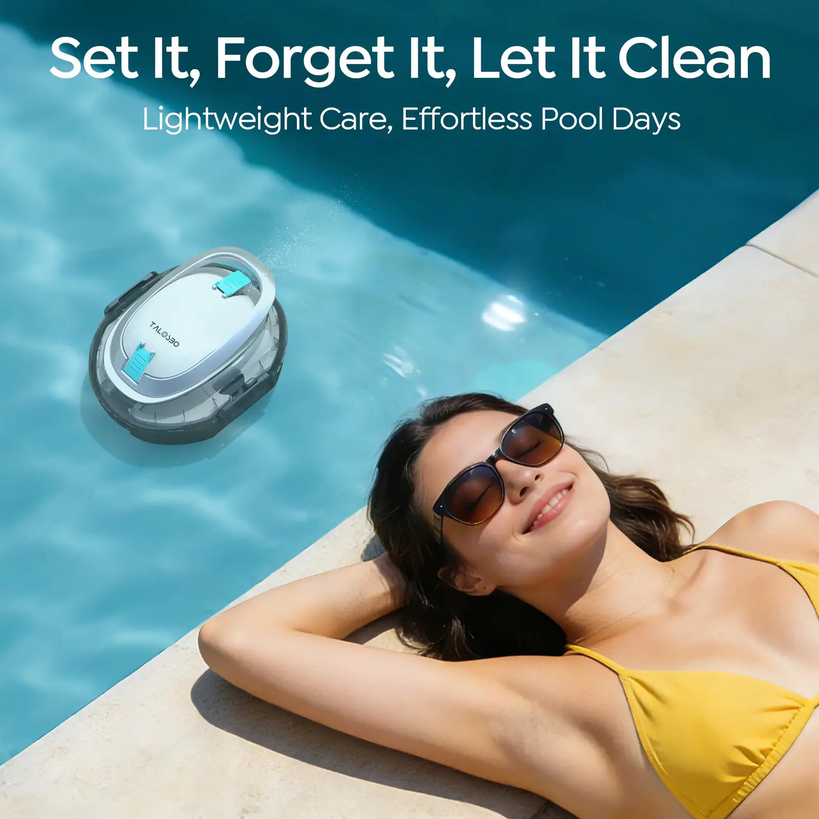 Talosbo S2 Automatic Cordless Robotic Pool Vacuum Cleaner with Dual Filters for Above-Ground & Flat Inground Pools, 90 Min Runtime-White